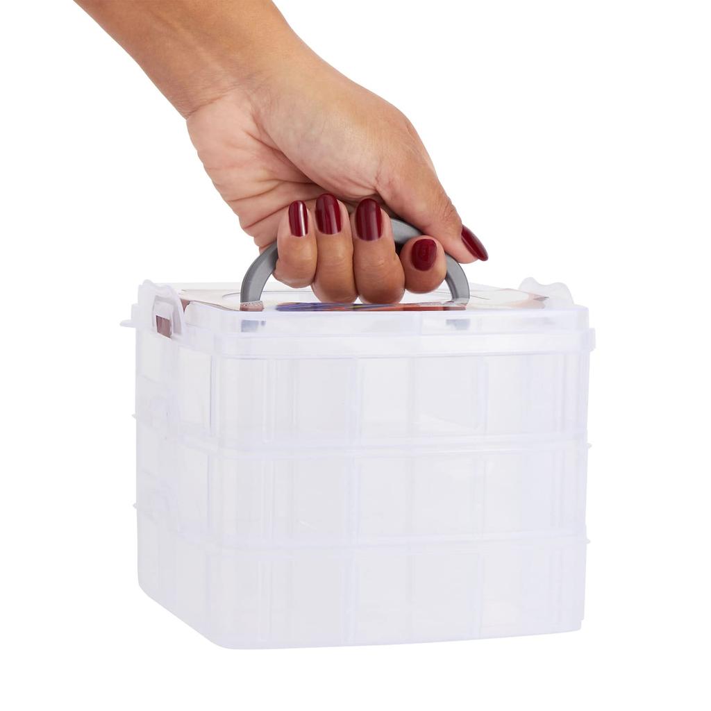 3-Tier Transparent Stackable Adjustable Compartment Slot Plastic Craft Storage Box Organizer Snap-lock Tray