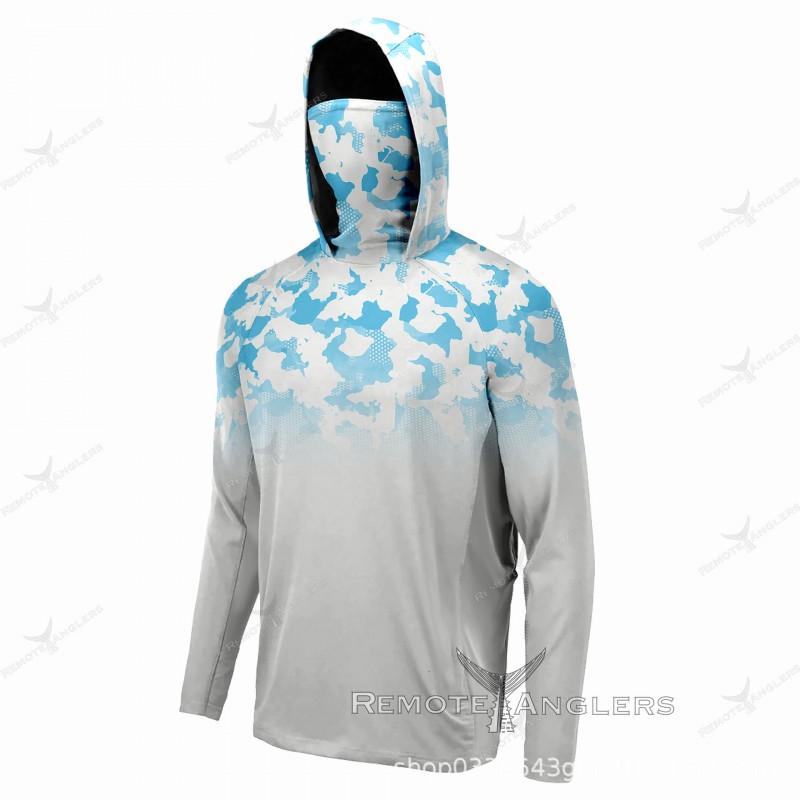 Mens UPF 50 Sun Protection Long Sleeve Hooded Fishing Shirt Breathable Quick Dry Outdoor Sports Cycling Jersey