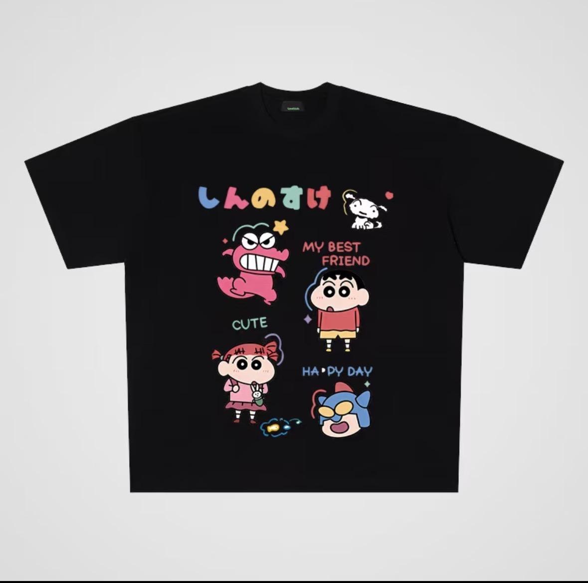 

2026 Summer Comic Form Crayon Shinchan Image 100 Cotton Printed Oversize Casual Tshirt Adult Children Parentchild Top y2k S
