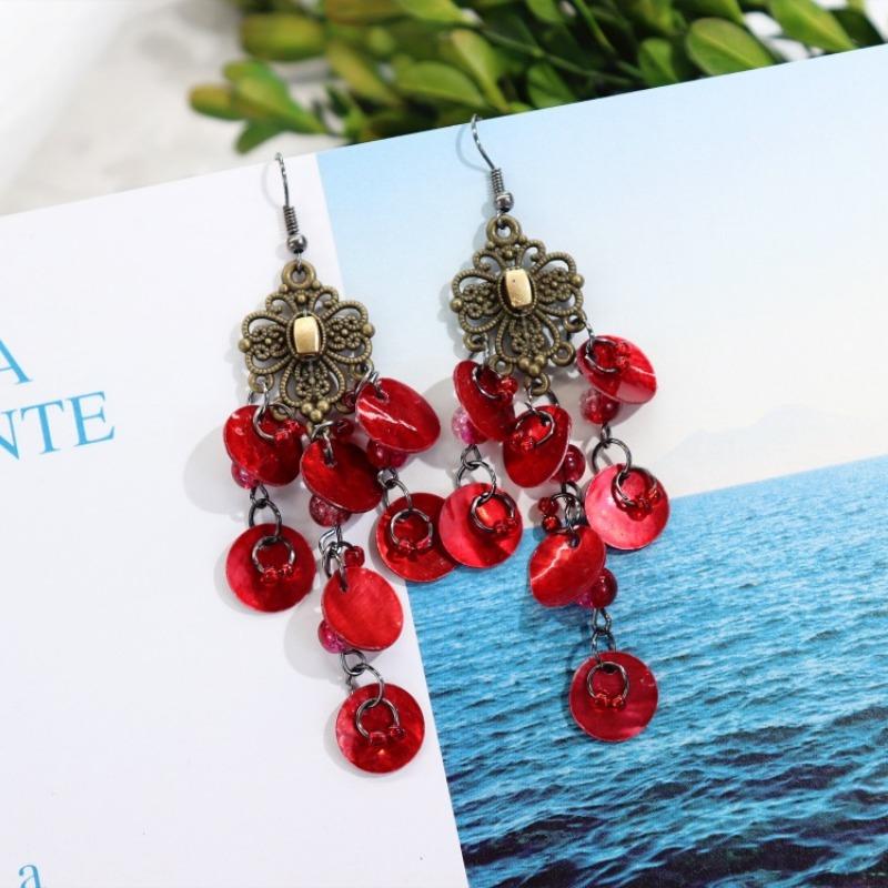 Bohemian Vintage Gorgeous Shell Earrings Long Tassel Versatile Vacation Femininity Court Earrings Ear Accessories