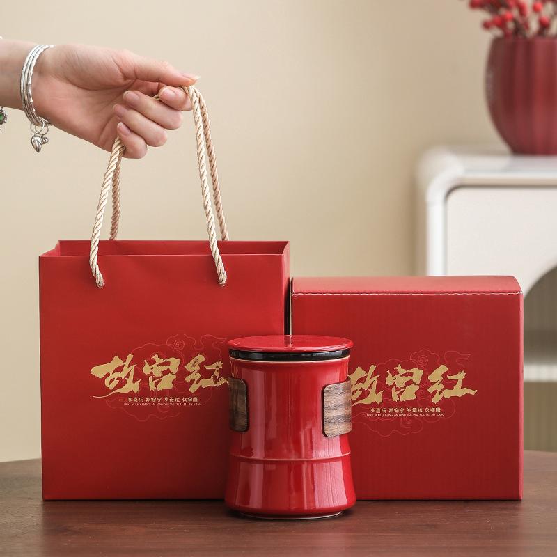 Red ceramic easy-to-use cup, tea cup, Misi Ruyi, endless gift, bamboo sound cup, drinking cup in the Year of the Snake