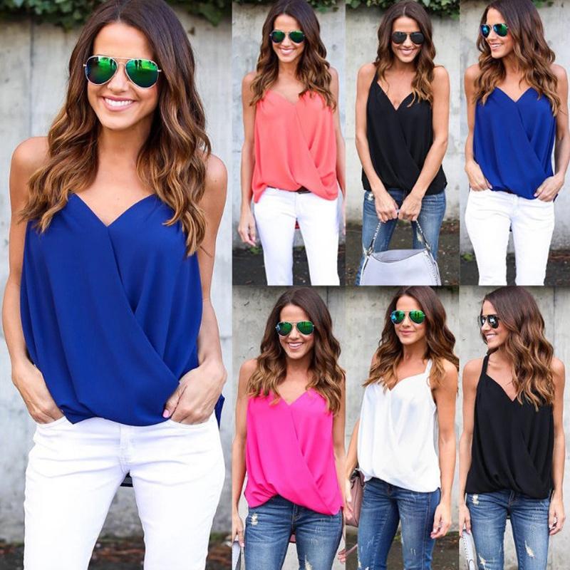 Summer Size Plus Women Blouse V Neck Sleeveless Sexy Tops Casual Blouse Shirt