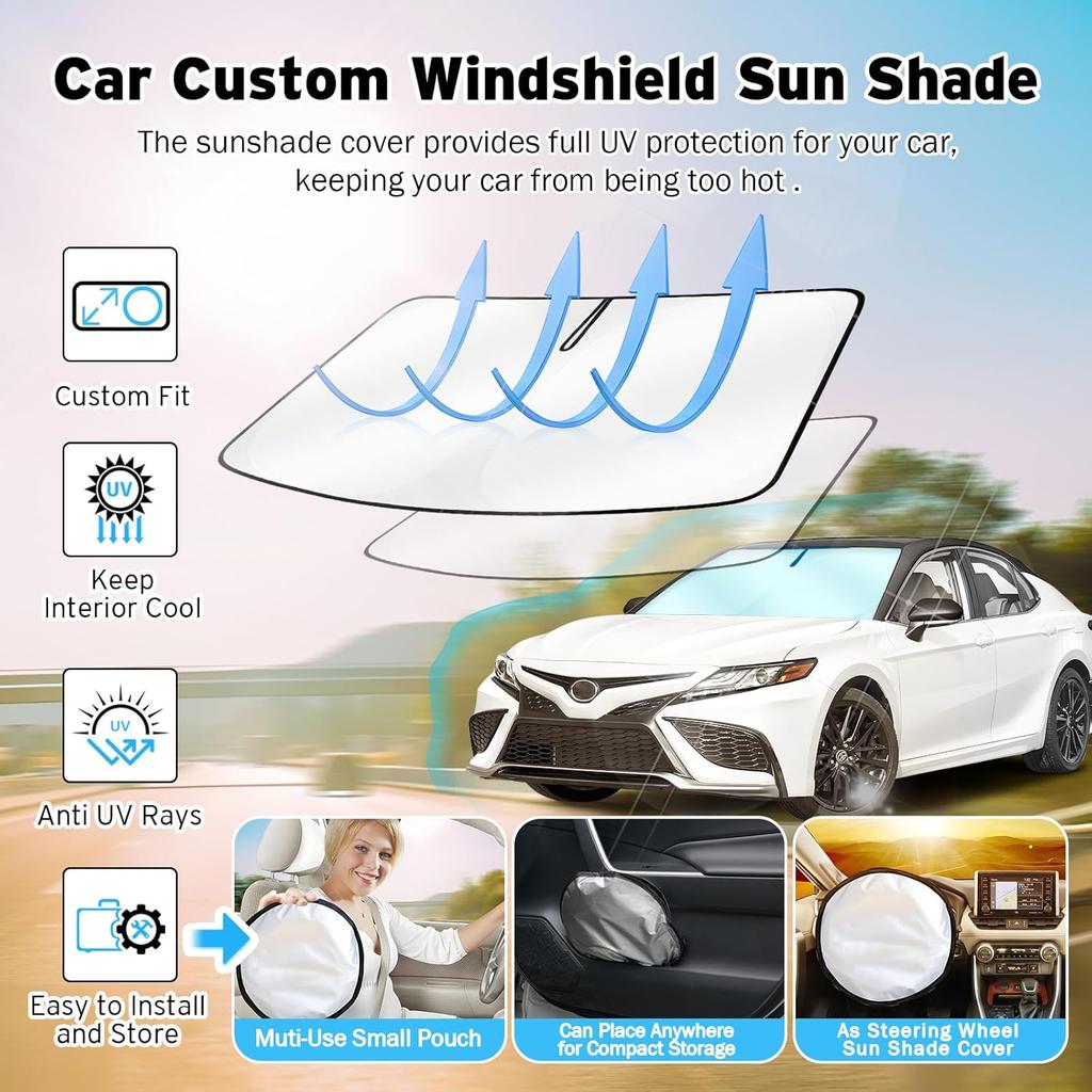 Windshield Sun Shade For Toyota Camry 2018-2024, Upgraded Heat Ulation Front Window Shade Cover For Camry Accessories, Foldable Windshield Shade Sun