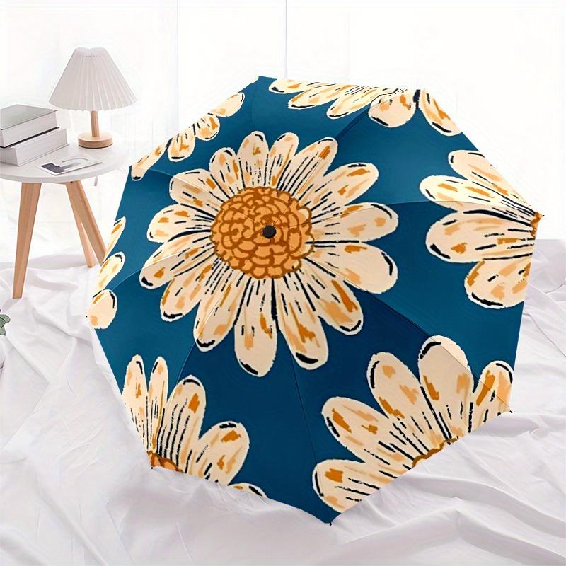 1pc Daisy Pattern Automatic Umbrella - 8-Rib Foldable Design, Outdoor Adventures, and Family Celebrations yy250829085