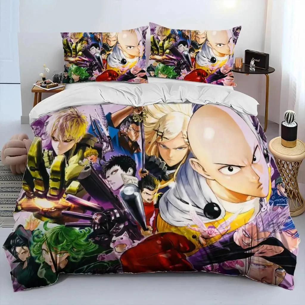 Anime One-Punch Man Saitama 2/3pcs Bedding Set Duvet Cover Bed Set Quilt Cover Pillowcase King Queen Twin Size Boys Girls Adults