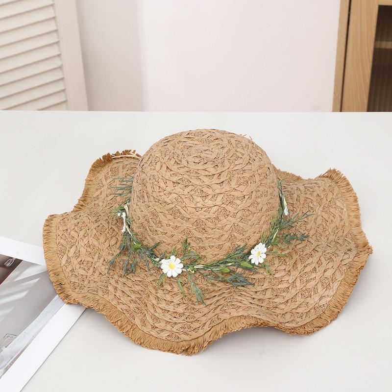 Summer Bow Sun Hat Female, Seaside Beach Vacation Sun Hat Outdoor Big Brim Sun Hat Sweet Straw Hat