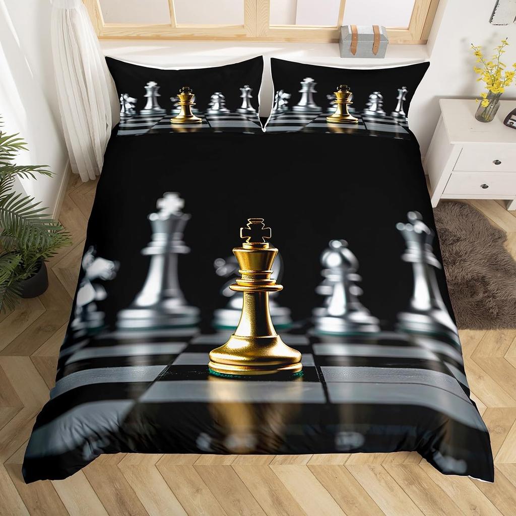 Chess Duvet Cover Buffalo Plaid Check Bedding Set Chess Sports Games Quilt Cover Checkerboard Comforter Cover with 2 Pillowcases