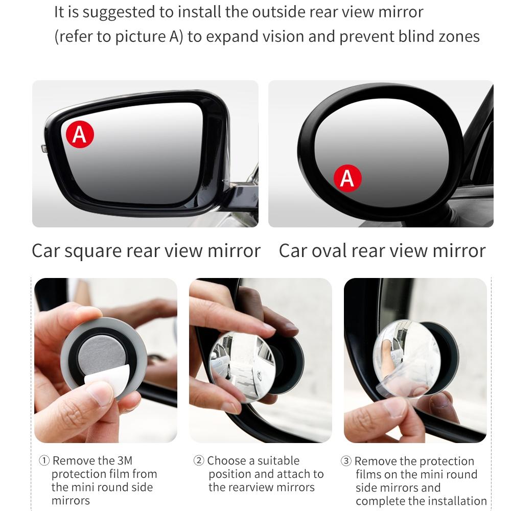 2Pcs Car Mirror HD Convex Mirror Blind Spot Auto Rearview Mirror 360 Degree Wide Angle Vehicle Parking Rimless MirrorsAA