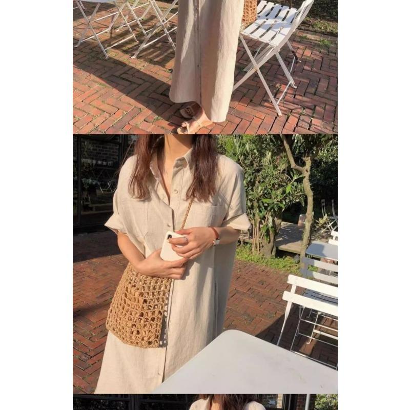 Shirtdress Women's Summer Simple Long Short Sleeve Dress Over The Knee