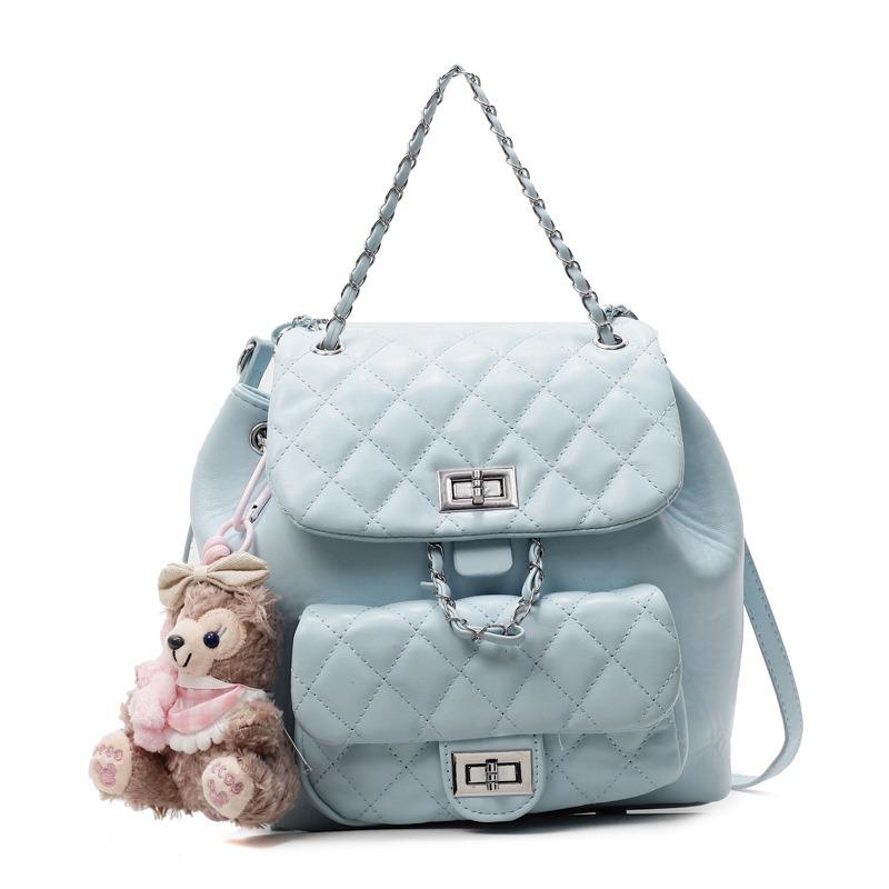 Sweet rhombus chain double shoulder small backpack gentle feeling fashion leisure commuter shoulder bag