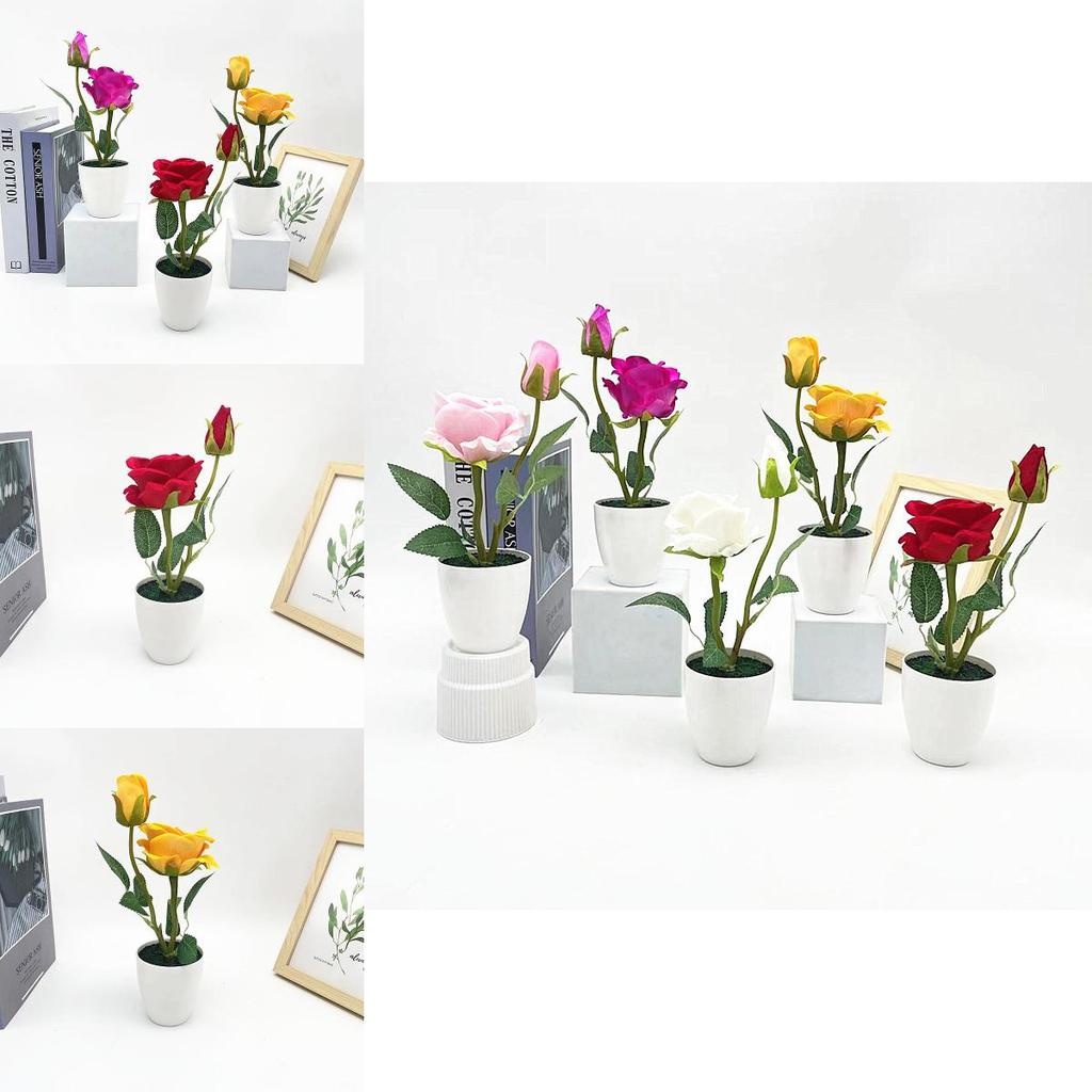 Rose Artificial Plant Gift For Valentines Day Home Decor With Faux Pearl Accents