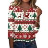 Women's Christmas Print V-Neck Three-Quarter Sleeve T-Shirt with Button Casual Holiday Top