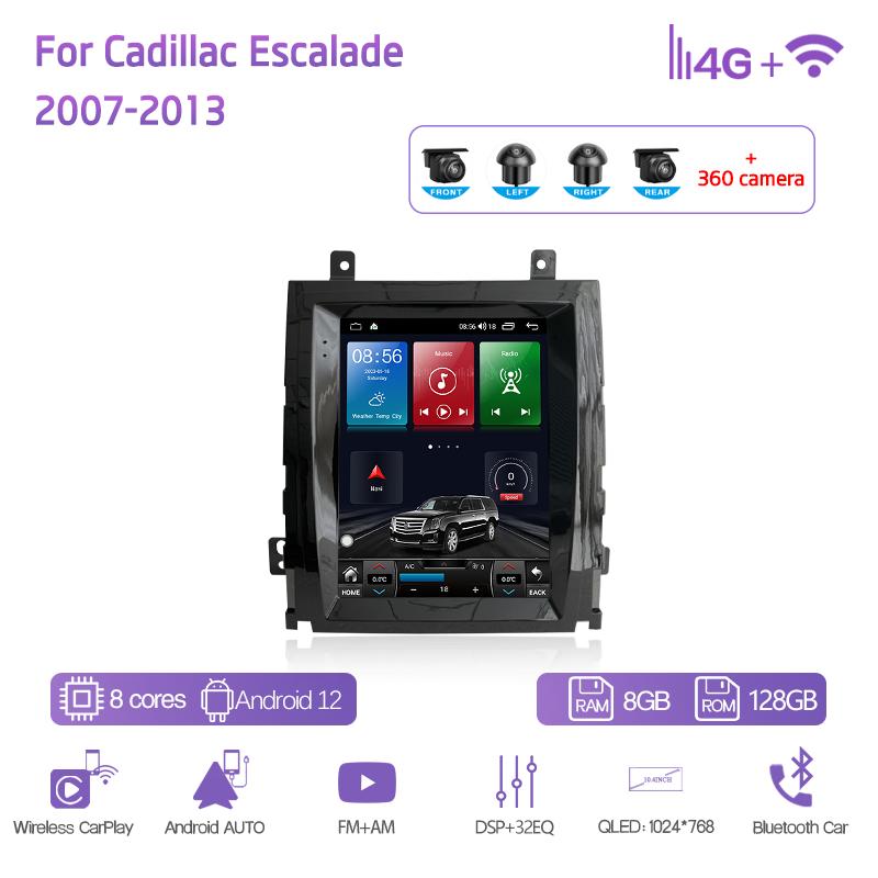 10.4Inch Car Multimedia Player For Cadillac Escalade 2007-2013 GPS Navigation Radio Android12 8Core 8+128G CarPlay 4G 360Camera
