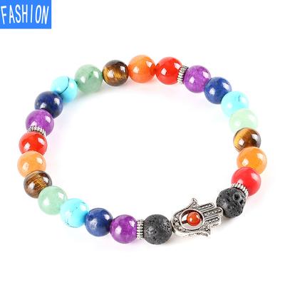 8mm Bead Classic Fatima Lucky Hand Hamsa Hand Natural Stone Beaded Bracelet Chakra Energy Bracelet