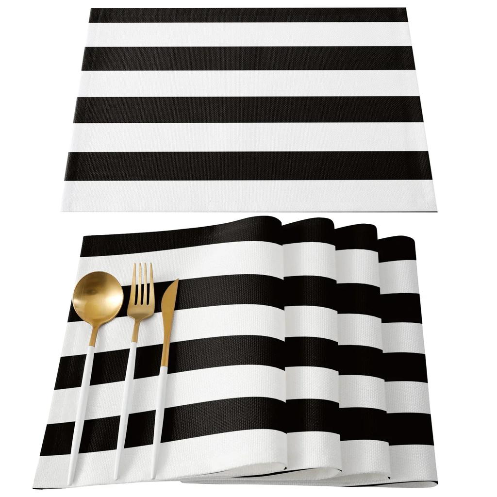 Ränder Svart Vit Enkelt Mönster Bordsmatta Köksdekoration Underlägg Bord För Bröllop Matsalsaccessoarer Bordsmatta