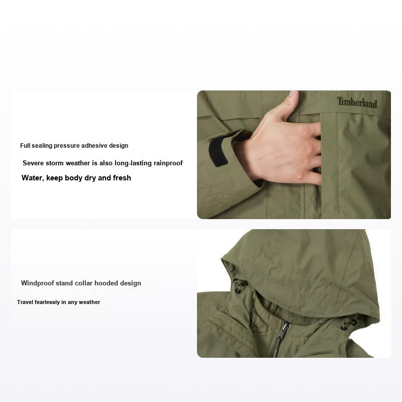 Timberland Men's Green Solid Color Fleece Lined Three In One Windproof Wear Resistant Warm Jacket Jackets A696h-590 Cm