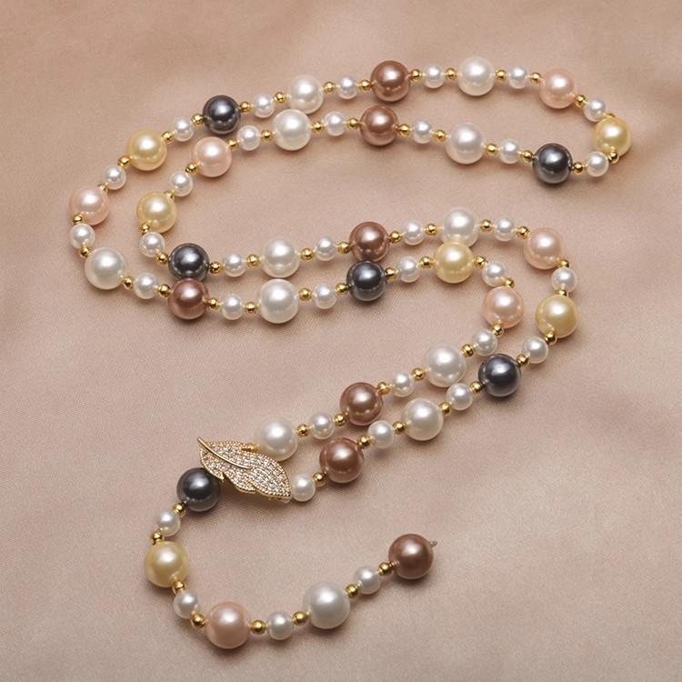 

Pearl long necklace temperament diamond-encrusted leaf sweater chain new popular autumn and winter accessories