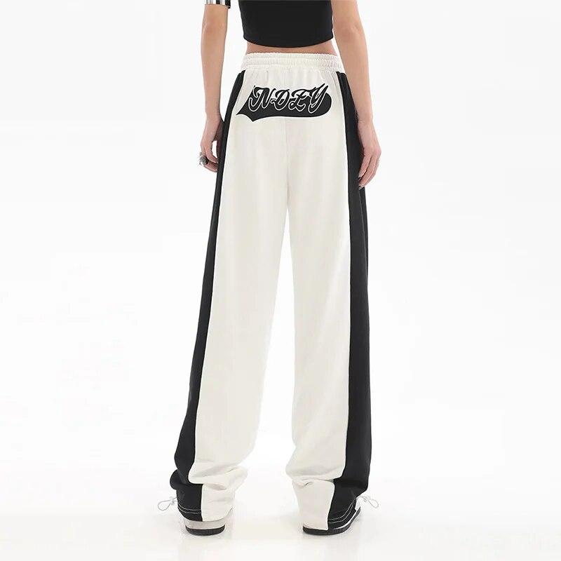 

Уличная одежда в стиле хип-хоп, большие спортивные штаны для бега, женские контрастные цветные брюки с эластичной резинкой на талии в стиле Харадзюку, широкие спортивные брюки 2XL белый