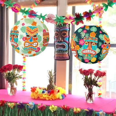 Round Paper Tiki Lantern Luau Tropical Hanging Lantern Decoration Hawaii Party Supplies for Summer Beach Jungle Party Decor