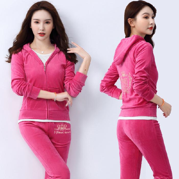 Women's Gold Velvet Embroidered Sports Suit - 2022 Spring/Autumn New Style Casual Two-Piece for Running