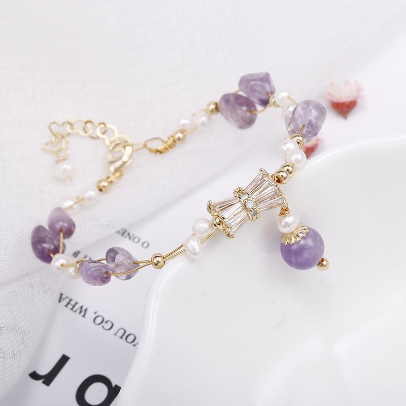 Elegant Shiny Purple Crystal Star Natural Freshwater Pearl 14K Gold Filled Lady Charm Bracelet Women Birthday Gifts No Fade