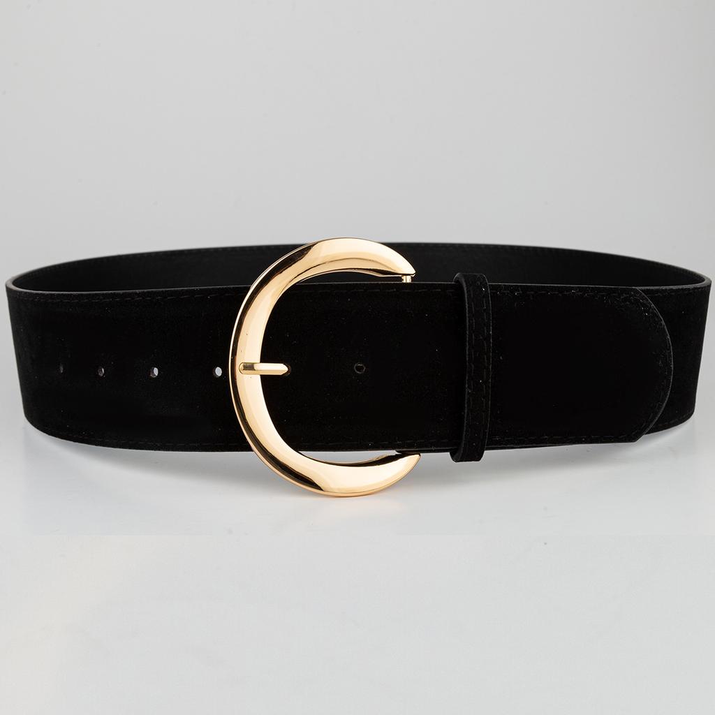 Niche Retro Waist Seal Simple Suede Suede Needle Buckle Belt Women's Versatile Black Wide Belt Belt Belt