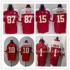 Mens NFL Style Football Jersey Patrick Mahomes 15 Travis Kelce 87 Cotton Team Uniform Fall Winter Sports Fan
