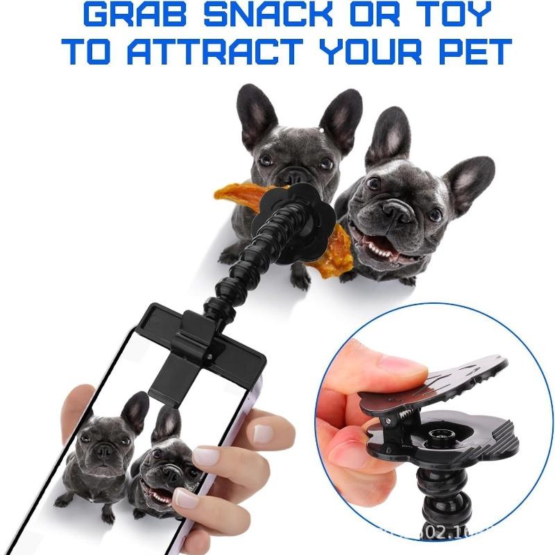 Pet Selfie Stick with Snack Holder 360 Rotation Phone Clip for Dogs Cats Attract Pets Look At Lens One Hand Pet Photography Tool