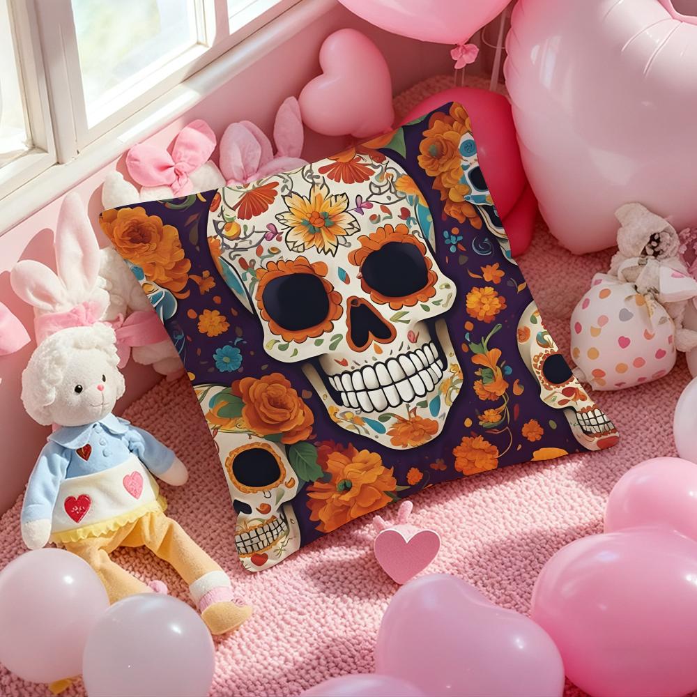 Anime Day of the Dead Cushion Cover Pattern Printed Pillowcase for Living Room Sofa Cushion Cover & Bedroom Decor