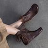 Johnature Retro Short Boots Genuine Leather Versatile Tassel Fashion Comfortable Women's Shoes