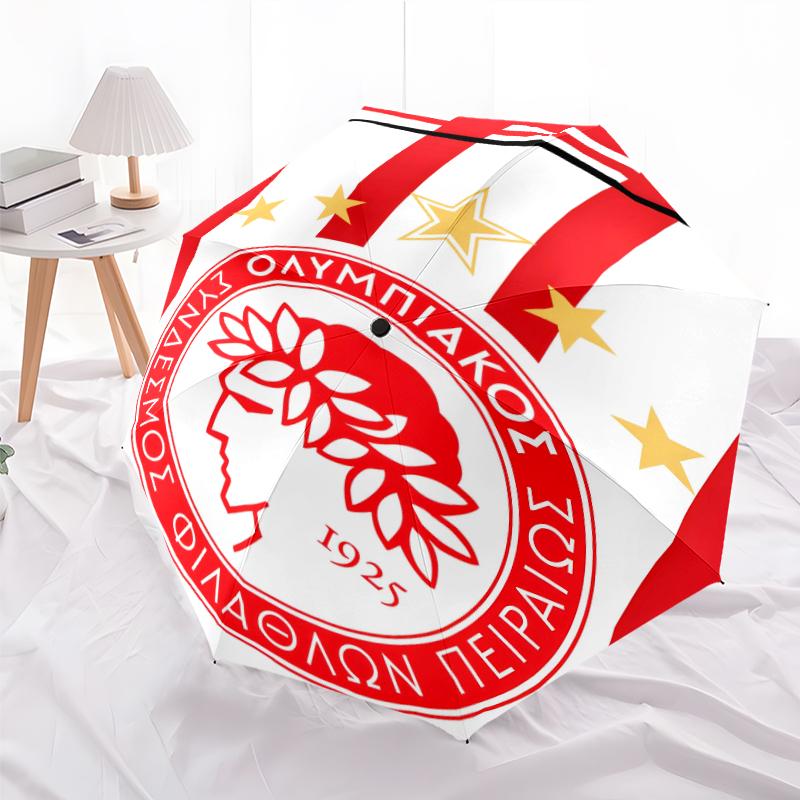 Olympiacos F.C Fashionable Automatic Opening/Closing Folding Umbrella. Portable and Foldable, Ideal for Gift, Travel, and Daily Use.