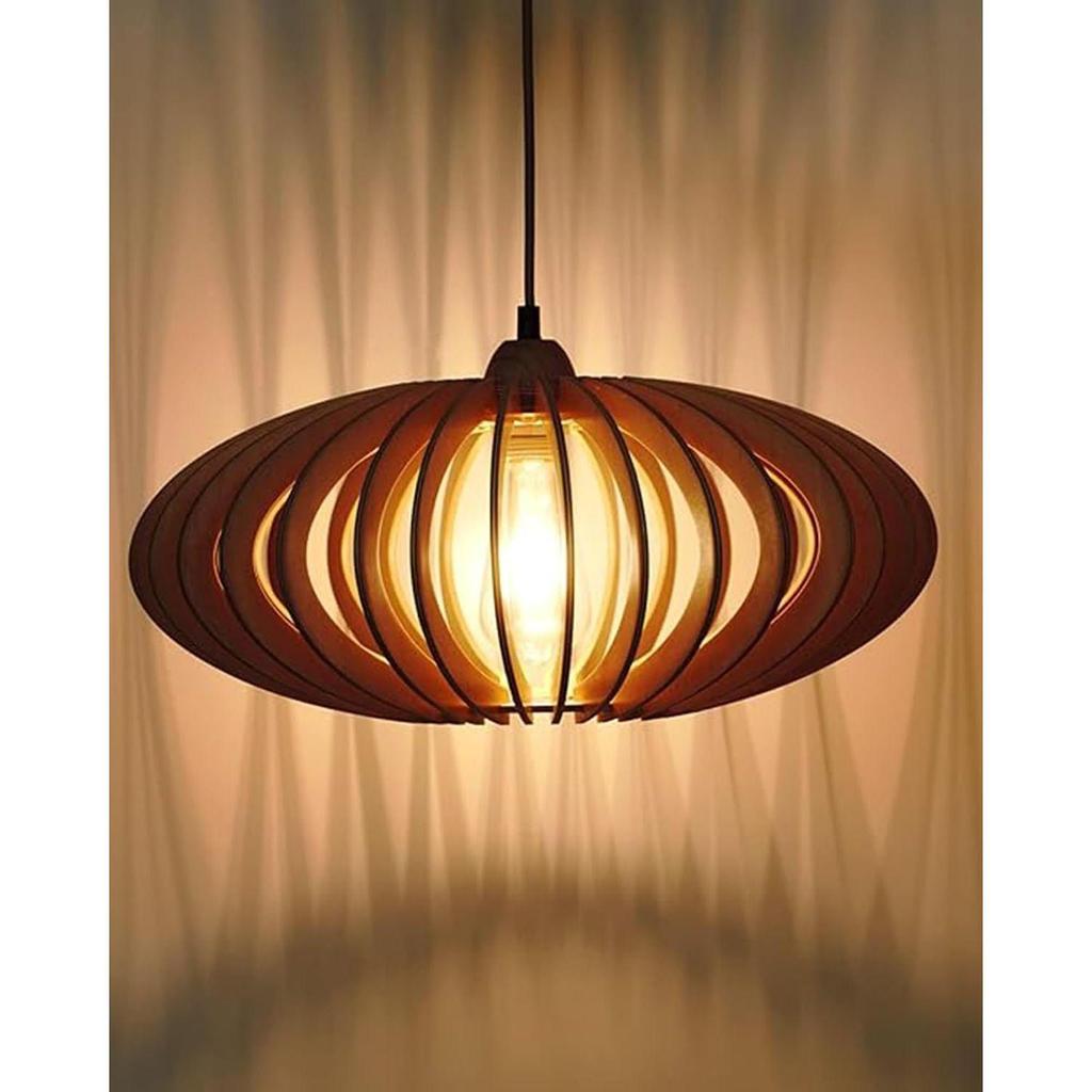 Handcrafted Wooden Pendant lamp, Oval Curved Design Ceiling lamp,Hanging lamp Home decor Chandelier Light