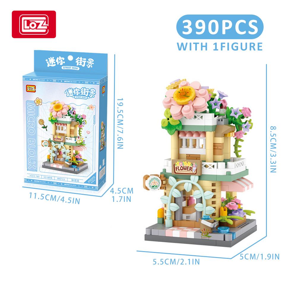 City Street View Series Panda Coffee Shop House MOC Model Building Block Set Creative Flower Shop Bricks Boy Toys Kid