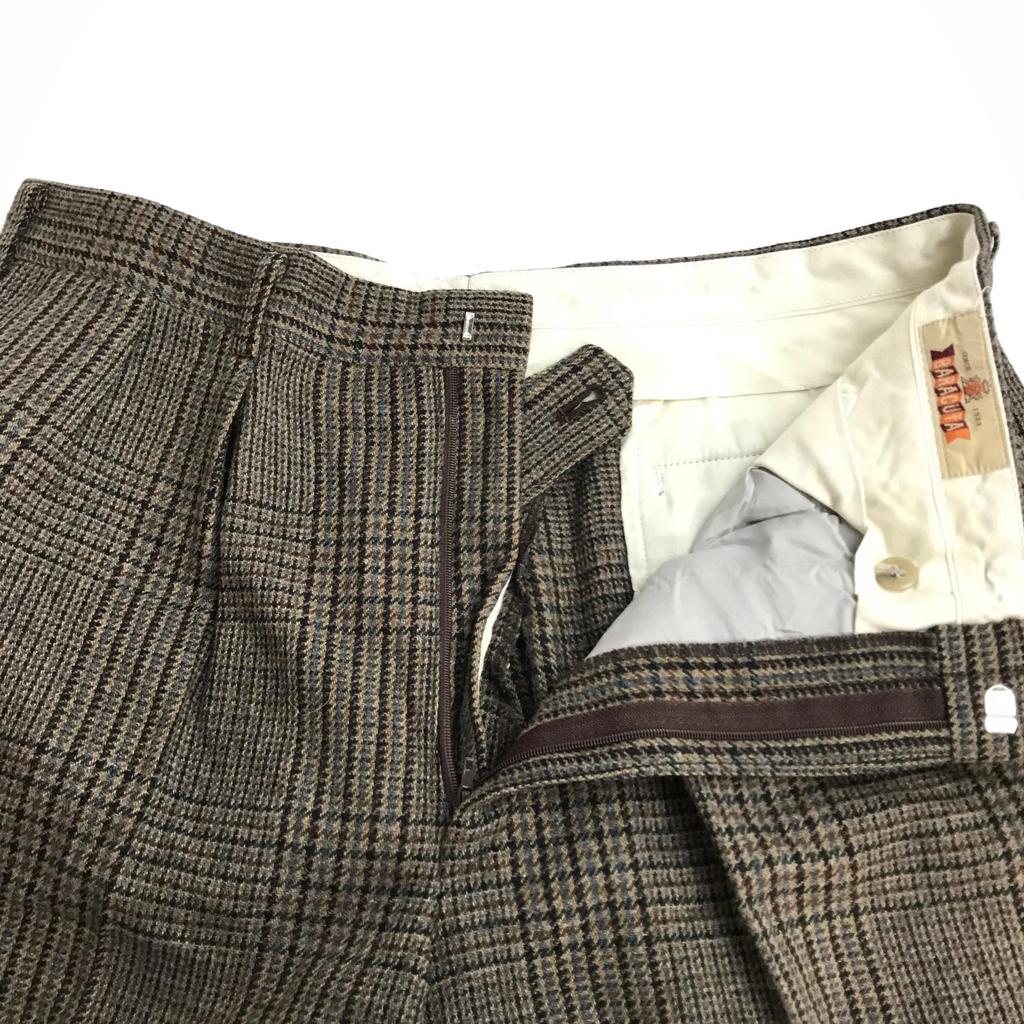 Vintage BARACUTA Wełniane Spodnie Męskie W88 L Brązowe w Kratę(UŻYWANY)