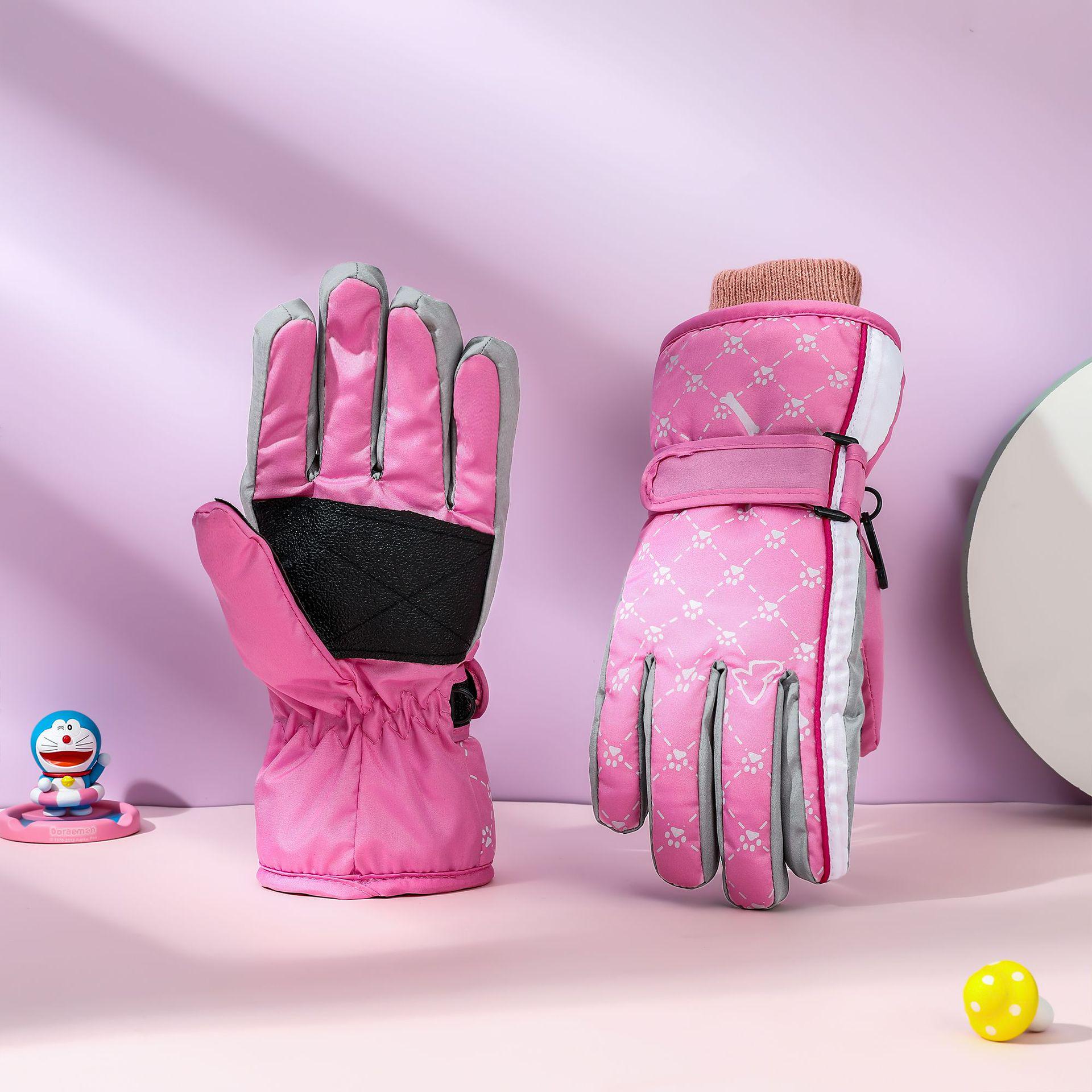 

Дитячі зимові лижні теплі вітрозахисні рукавички - Подвійний замок, Морозостійкі, для катання на велосипеді на відкритому повітрі та електромобілів 5-9 Years