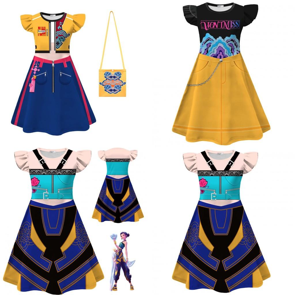 Kpop Demon Hunters Girl Dress With Cartoon Pleated Fabric For Children 110-160cm