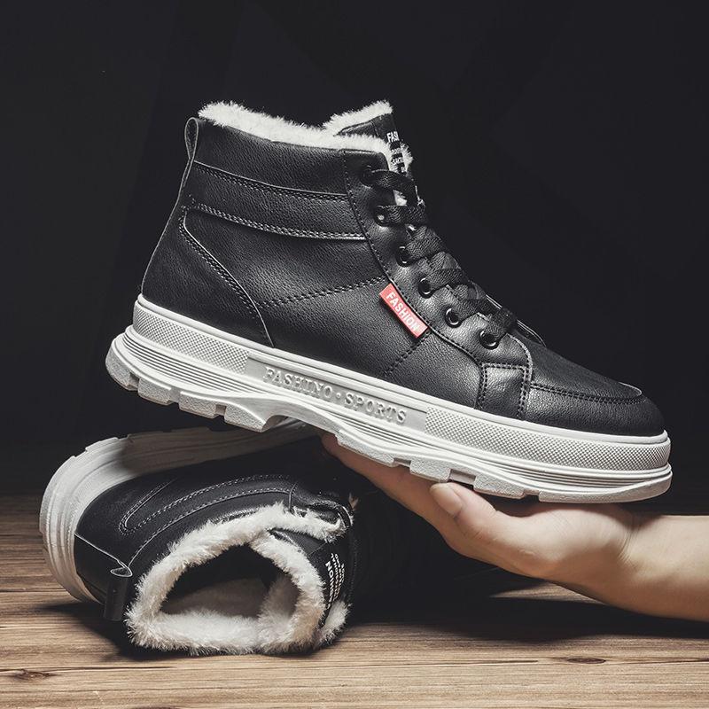 Cotton Shoes Men's Winter Warmth Velvet High-top Sneakers Men Korean Version Trend Thick Snow Boots High-top Casual Shoes Men