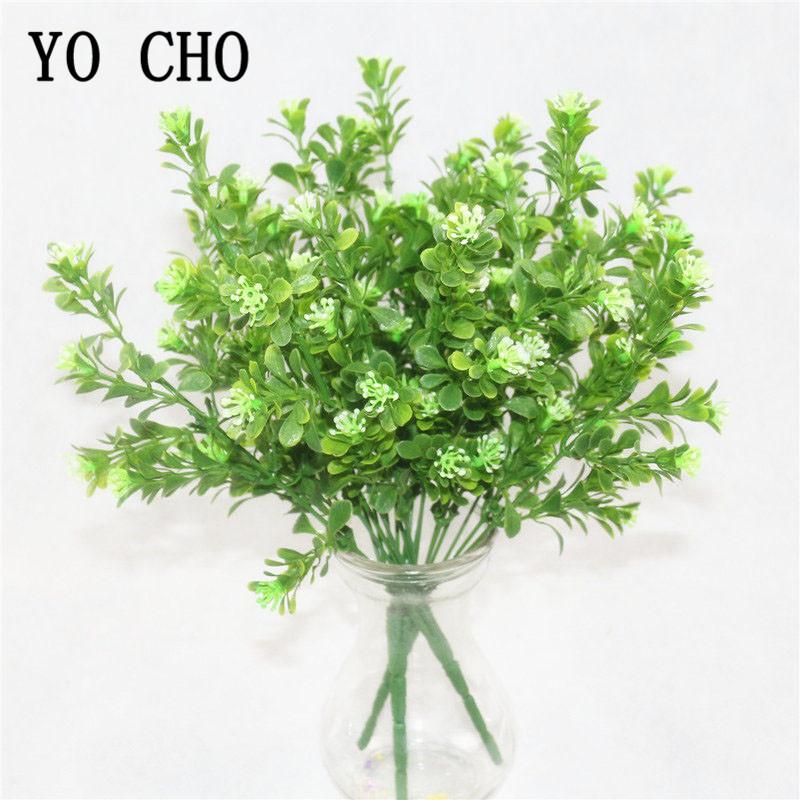 YO CHO Artificial Plants Plastic Twigs Green Grass Fake Plants Twigs Leaves Grass Flower Arrangement Wedding Party Home Decor
