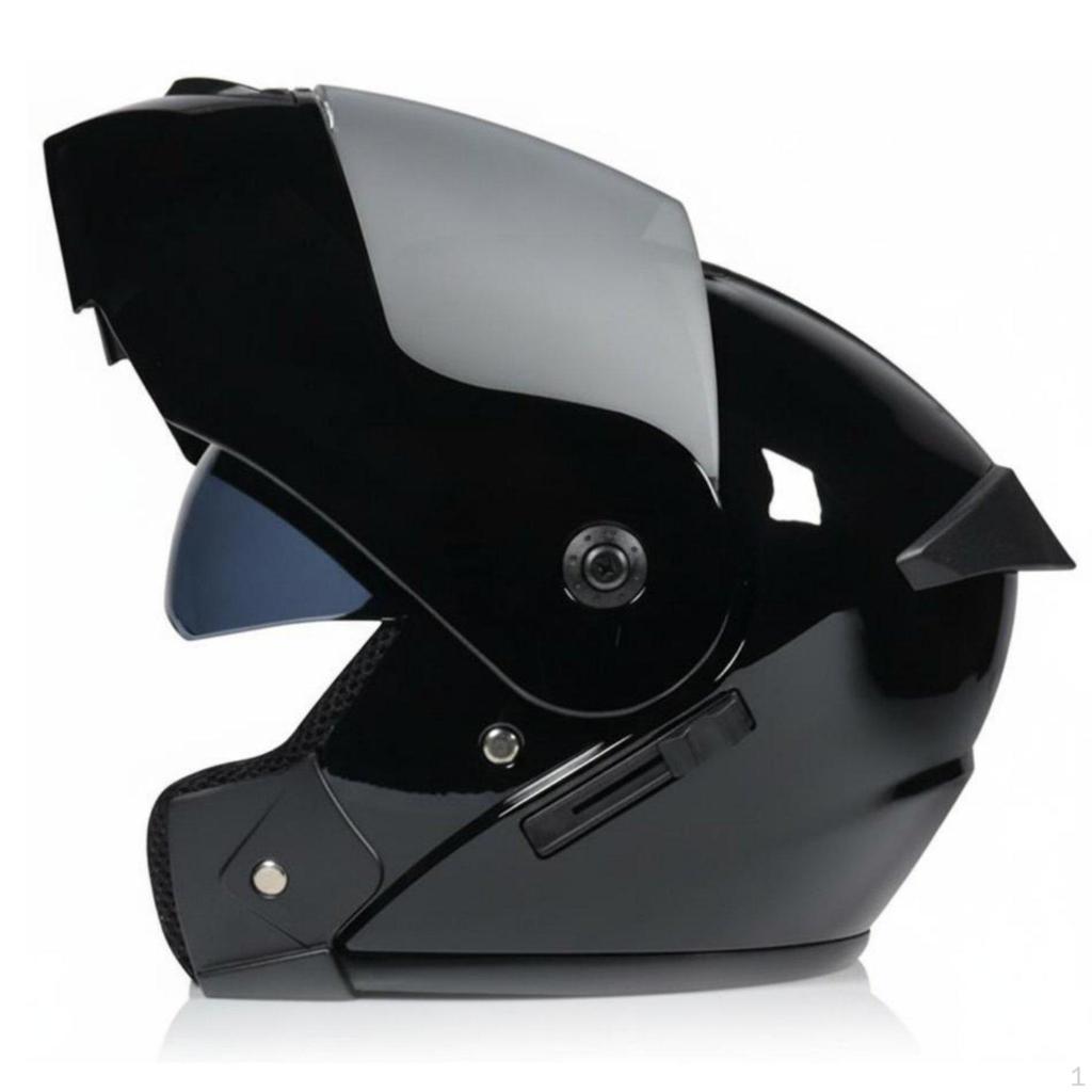 Flip up Full Face Helmet All Season Double Visor Removable Lining for Commuting S Black Silver Lens