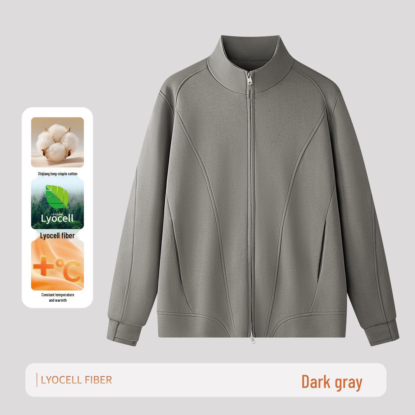 

Men s 420g Lyocell Patchwork Stand-up Collar Jacket - Autumn/Winter 2025 Loose Fit, Solid Color, Double Zipper Casual Style. Triple Extra Large