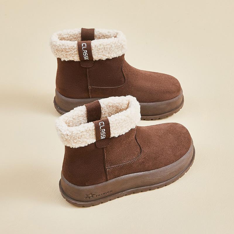 

Женские зимние теплые сноубутсы, пушистые из искусственной замши, обувь для ходьбы для женщин, повседневные, противоскользящие, удобные ботильоны на массивной платформе, короткие, с подкладкой из искусственного меха 40 коричневый