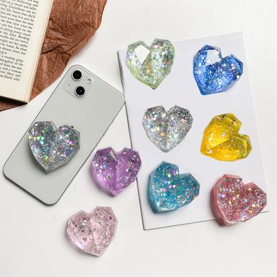 Suporte de Dedo para Celular Universal Telescópico Colorido Lantejoulas Coração de Amor 3D Dobrável para Celular