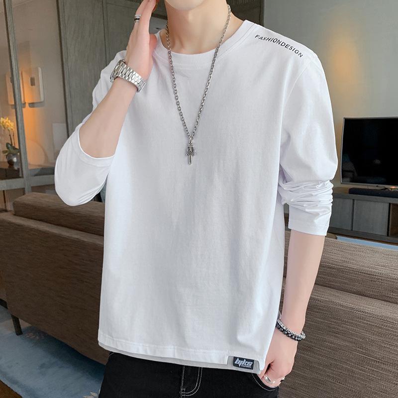 

Свитер мужской свободный повседневный мужской футболка с круглым вырезом модный хлопковый жакет базовая рубашка M белый