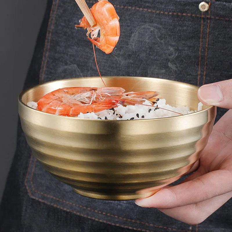 304 Stainless Steel Threaded Rice Bowl Dough Round Soup Double Layer Insulated Ramen Bowls Home Tableware Kitchen Accessories