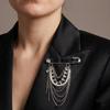 Silver-Tone Finish Safety Pin Chain Brooch Punk Style Suit Accessory  Fashion Runway Styling