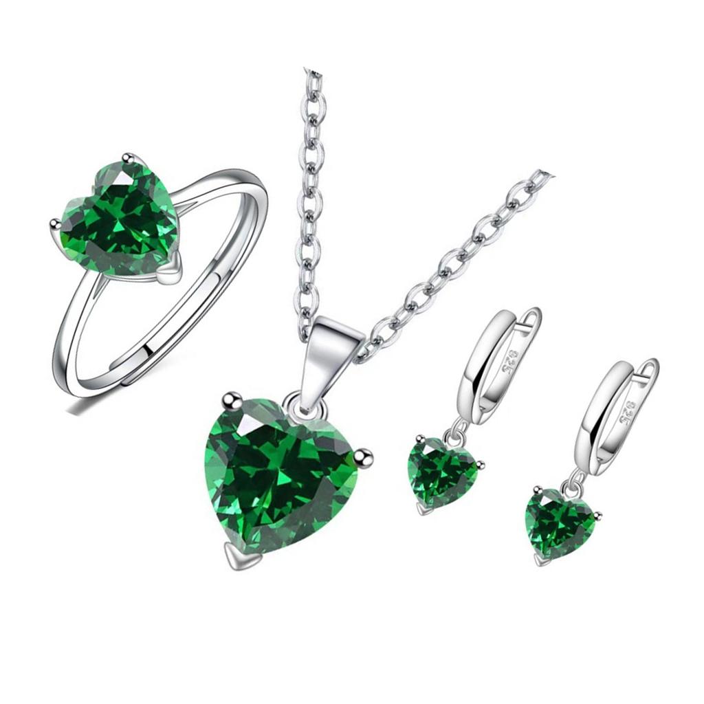 3Pcs Romantic Heart Cubic Zirconia Jewelry Combo Set Necklace Earrings Ring Perfect For Daily Or Formal Occasions