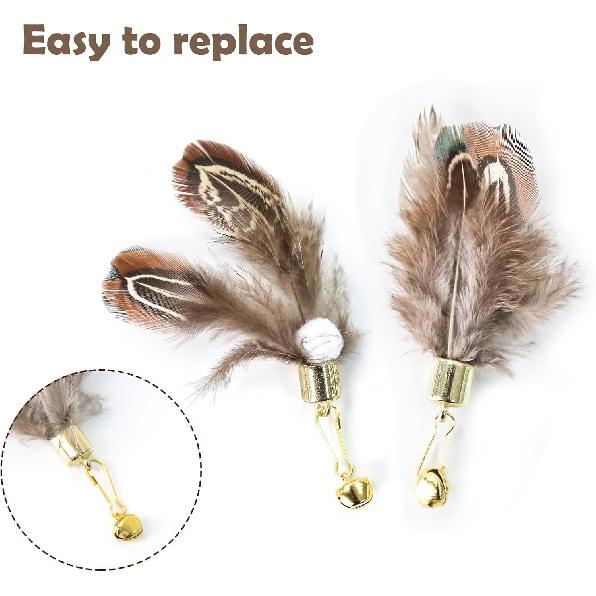 Cat ect Feather Toys Replacement Cat Toy Wand Refills, 6 Pieces Natural ect Cat Toy Feathers Refill, Interactive Cat Teaser Wand Attachments, with
