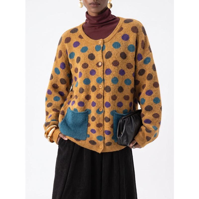 TIFICY Maglioni da Donna Moda Casual Autunno Inverno Stampa a Pois Manica Lunga Girocollo