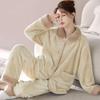 Women's Autumn/Winter Cozy Flannel Pajama Set - Warm Fleece-Lined, Loose Fit, Wear Indoors or Outdoors