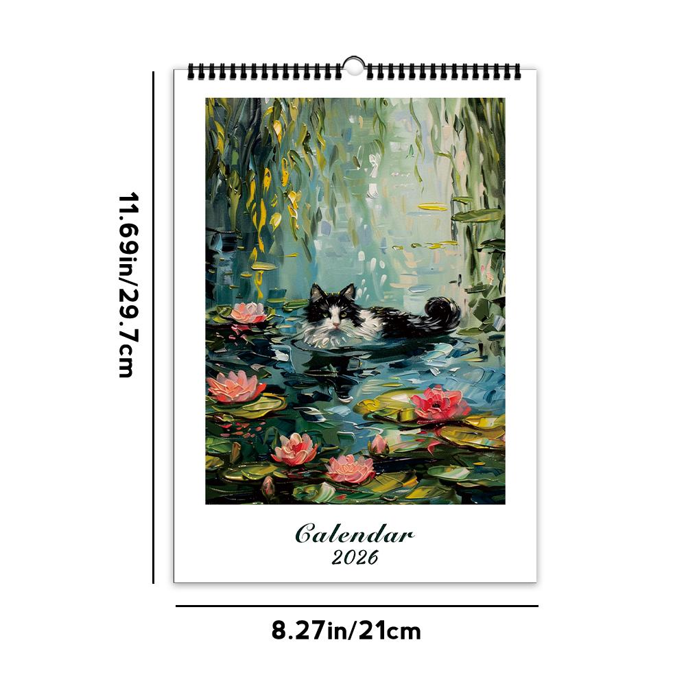 

1 шт., Календарь на 2026 год серии Ван Гог с кошачьей тематикой, 12 уникальных дизайнов, настенный календарь, подарок на день рождения, Рождество, Новый год